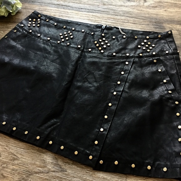 Pool Dresses & Skirts - Sexy Faux Leather Mini Skirt POOL fetish w pins